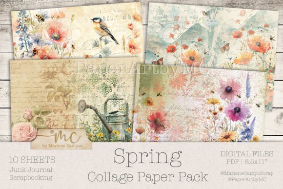 Download Spring Collage Paper, Junk Journal Pages - Collage Collection