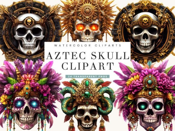 Download Watercolor Aztec Skull Clipart Bundle - Premium Resources